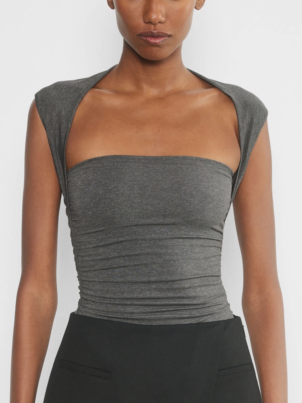 Aritzia Original Contour Flourish Top Heather Charcoal Grey Squareneck Tank New